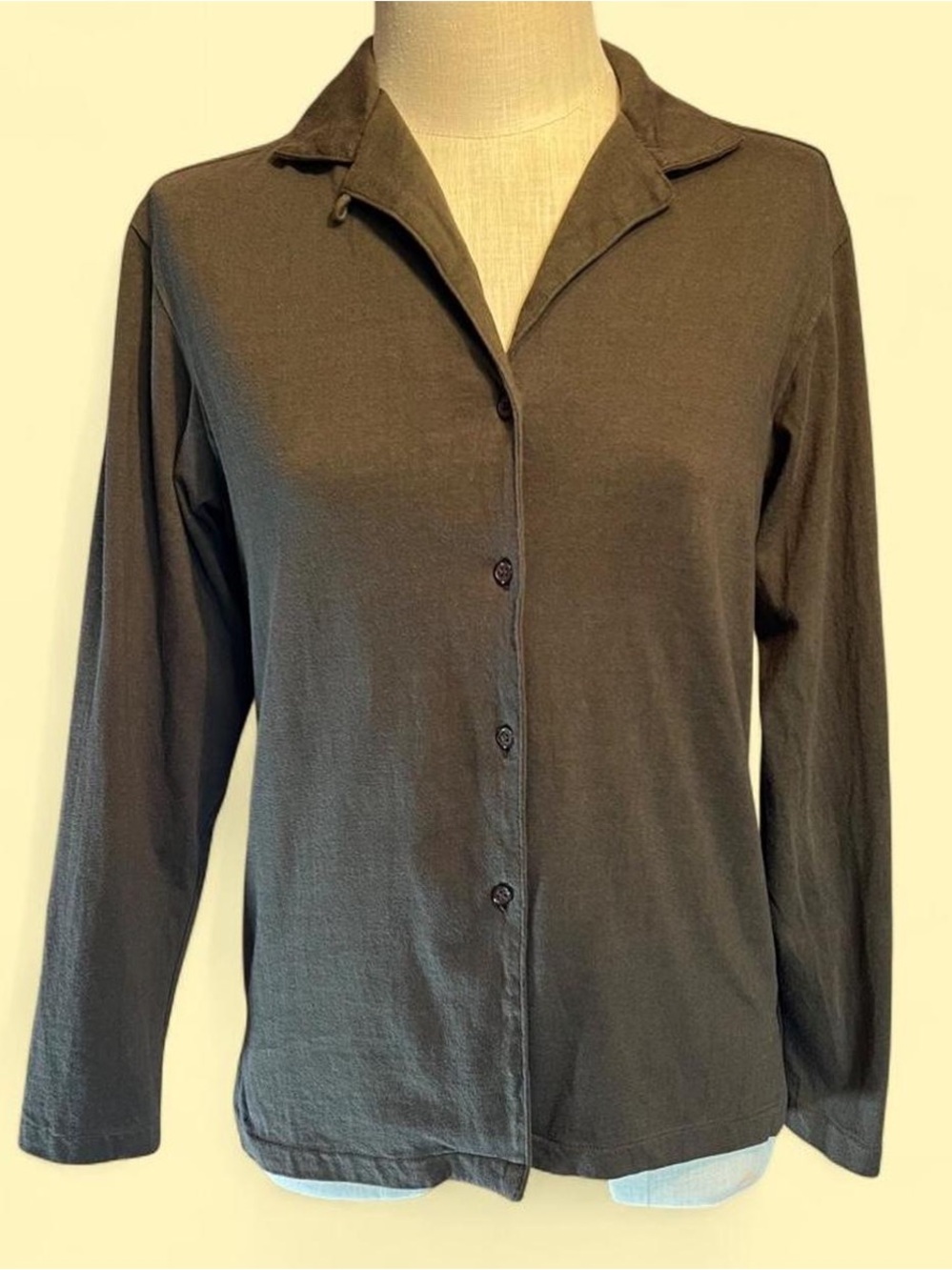 💚Vintage Tweeds Cotton Olive Green Button-Front Knit Shirt • Made in USA